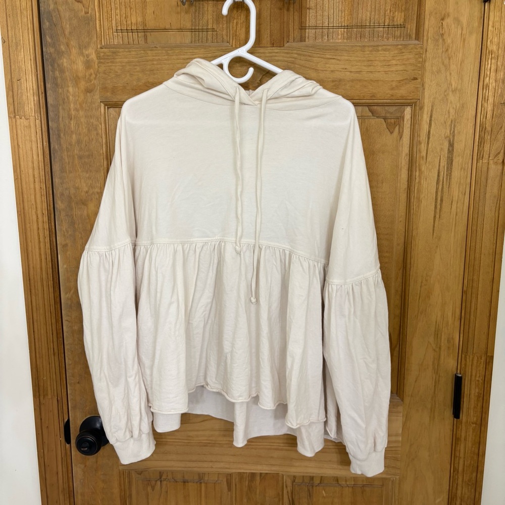 Aerie Cream Peplum Hoodie
